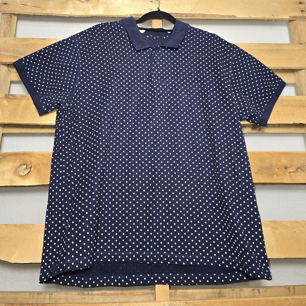 Navy Blue Polka Dot Men's Polo Shirt Size:XXL